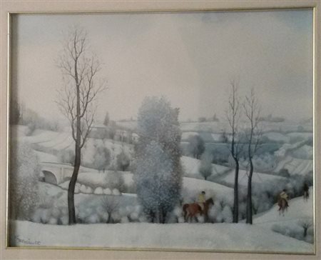 Francesco Maiolo "Paesaggio invernale" 1989 - Olio su tela - cm 45x35 - Firma...
