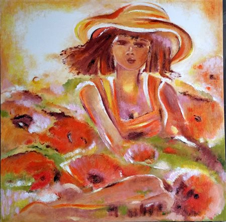 Mario Graziella "figura femminile" Olio su tela cm 100x100.