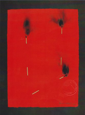 Bernard Aubertin Fiammiferi su cartoncino rosso cm 50x35, Autentica e...