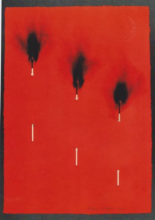 Bernard Aubertin Fiammiferi su cartoncino rosso cm 50x35, Autentica e...