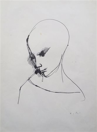 Xavier Bueno "Senza titolo" - Disegno a china su carta cm 35x50 - Autentica...