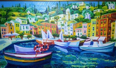 Athos Faccincani "Portofino" - Olio su tela - cm 40x70 -Firma in basso a dx -...