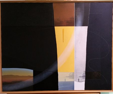 Angelo Cagnone,"Viaggiare in solitudine" 2003.Tecnica mista su tela cm...