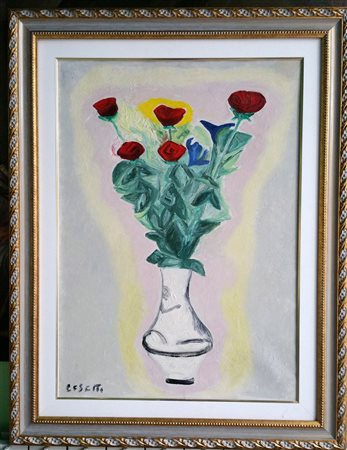 Giuseppe Cesetti "Vaso di fiori" 1967 - Olio su tela cm 70 x 50 - Autentica...