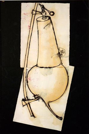 Gilberto Zorio "Cagna e crogiuolo + alambicco" 1981 - Inchiostri e vernici su...