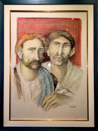 Domenico Purificato "Lavoratori" - tecnica mista su cartoncino - cm 70x50 -...