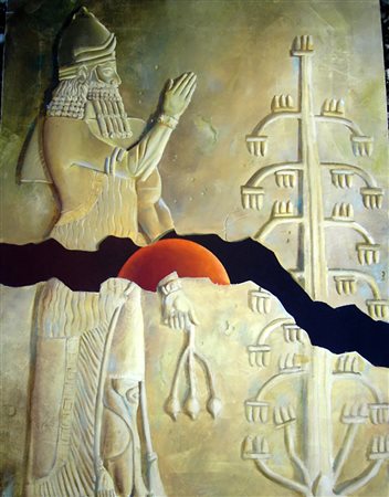 Walter Jervolino,"Reperti" Olio su tela cm 100x70, Autentica su foto Galleria...