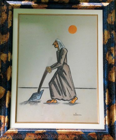 Pietro Morando "L'aratrice" Tecnica mista su cartoncino cm 75x55 opera...