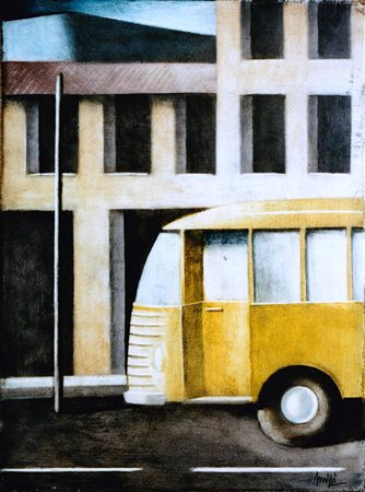 Marcello Scuffi "Il bus giallo" - Olio su tela - cm 40x30 - Firma in basso a...