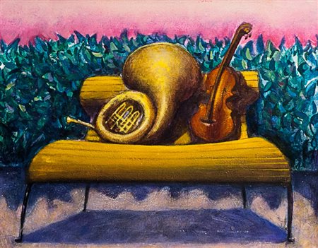 Franco Fortunato "Idillio al parco" 1987 - Olio su tela - cm 40x50 - Firma e...