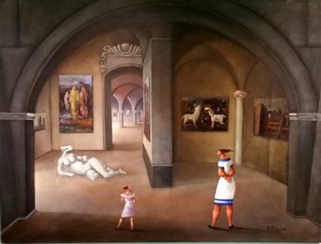 Rocco Forgione "Al museo" - Olio su tela - cm 90x120 - Firma in basso a dx -...