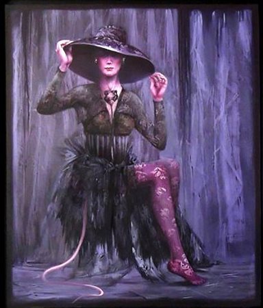 Davide De Agostini "Entreneuse" - Olio su tela - cm 120x100 - Firma in basso...