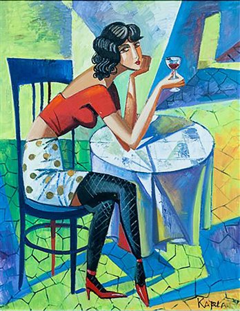 Isaac Kaplan "Attesa" - 2015 - Olio su tela - cm 50x40 - Firma in basso a dx...