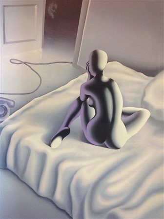 Mark Kostabi "Attesa" 2016 - Olio su tela cm 150x120 - Autentica dell'artista...