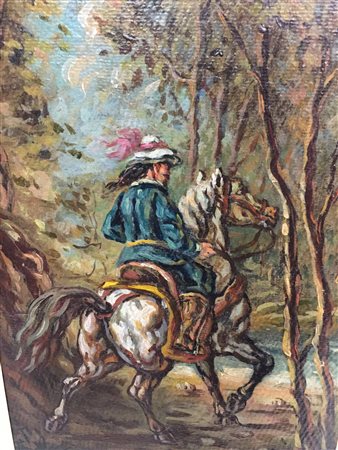 Giorgio De Chirico"Cavallo e cavaliere" anni 50-Olio su cartone xm 25,5x37,5...