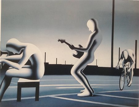 Mark Kostabi,, -hobbies.-olio su tela cm 200 x150.Autentica dell'Artista su foto