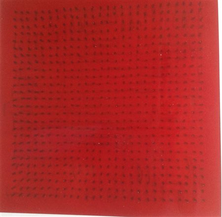 Bernard Aubertin,"Chiodi, su tavola rossa 1970 cm 30x30 autentica e Archivio...