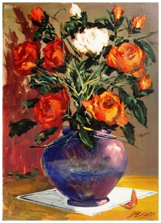 LORENZO PALAZZI Livorno 1921 – Livorno 1990 Rose 1960 Olio su faesite 70 x...