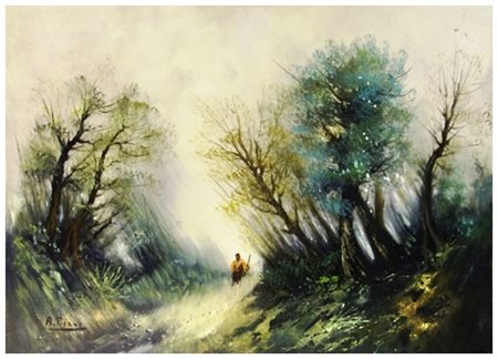 A. PISANO Senza titolo Olio su tela 48 x 68. Firma in b. a s. B.A.: 50