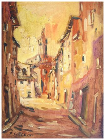 F. SCALZINI Senza titolo Olio su tavola 40 x 30. Firma in b. a s. B.A.: 50