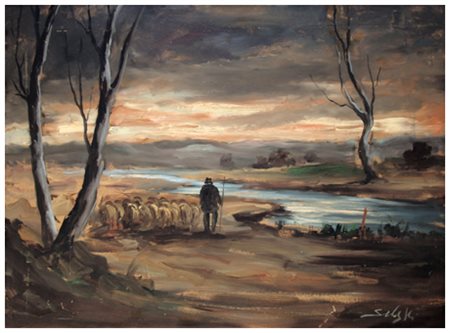 DOMENICO SELOSKI Napoli 1924 – Livorno 1981 Senza titolo Olio su faesite 50 x...