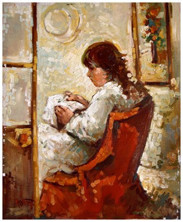 VENUTI La ricamatrice Olio su tela 50 x 40. Firma in b. a s. B.A.: 50