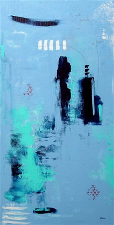 Virginia Rivas 1981, Madrid - [Spagna] Flores Rotas II mista su tela 100x50...