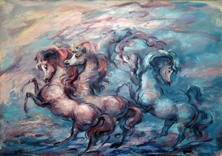 Jovan Vulic 1951, Beji - [Jugoslavia] senza titolo olio su tela 50x70 cm 1991...