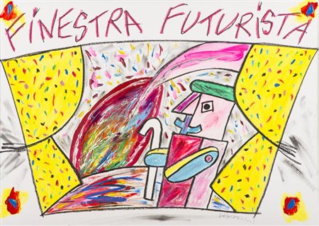Bruno Donzelli Finestra futurista Olio e tecnica mista su cartone, cm. 50x70...