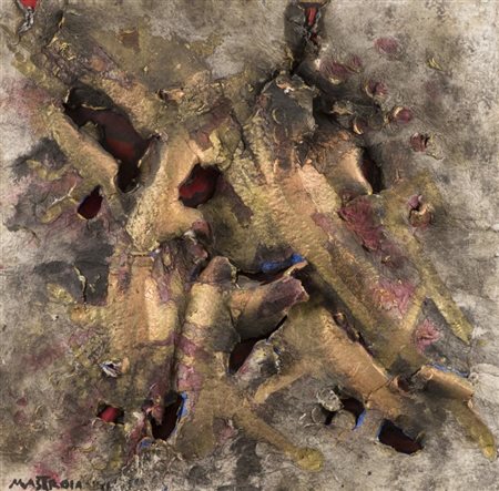 Umberto Mastroianni Composizione anni '70 Tecnica mista e strappi su cartone...