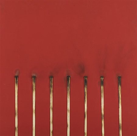 Bernard Aubertin Dessin de feu 2010 Fiammiferi bruciati su tavola, cm. 70x70...