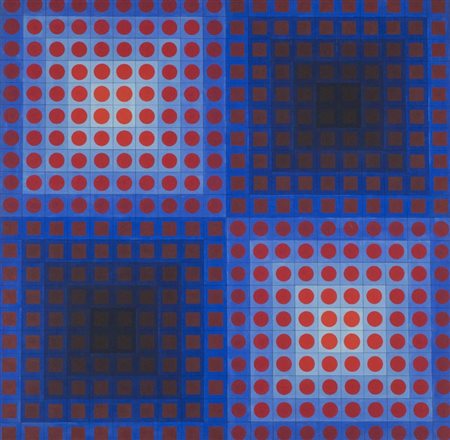 Victor Vasarely EG 1965 Olio su tavola, cm. 80x80 Firmato sul lato destro;...