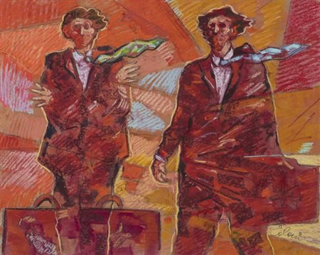 Giampaolo Talani Partenza di due ombre rosse 2015 Tecnica mista su cartone,...