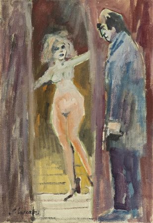 Mino Maccari L'assassino Olio su tela, cm. 50x35 Firmato in basso a sinistra;...