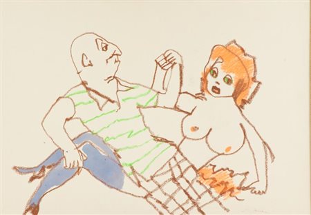 Mino Maccari Figure anni '80 Tecnica mista su cartoncino, cm. 50x70 Firmato...