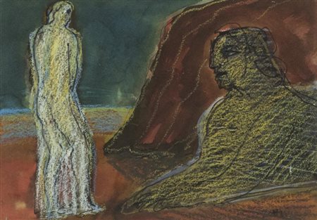 Carmelo Zotti Figura e sfinge Tecnica mista su cartoncino, cm. 28,5x40...