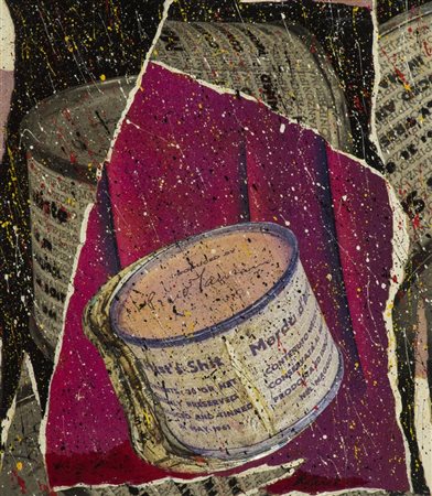 Rotere6 Omaggio a Piero Manzoni 1972 Decollage e collage su tela, cm. 35x30...