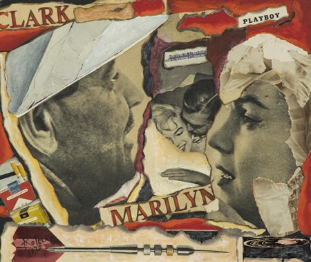 Rotere6 Clark and Marylin 1972 Decollage e collage su tela, cm. 30x35 Firmato...