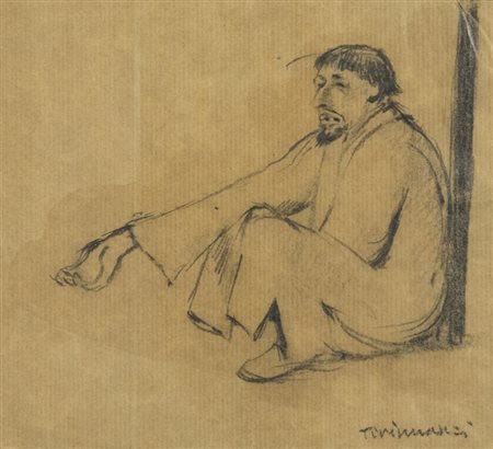 Nino Tirinnanzi Mendicante Carboncino su carta, cm. 15,5x17 Firmato in basso...