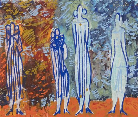 Antonio Vangelli Famiglia del circo 1976 Olio su tela, cm. 59x70 Firmato in...