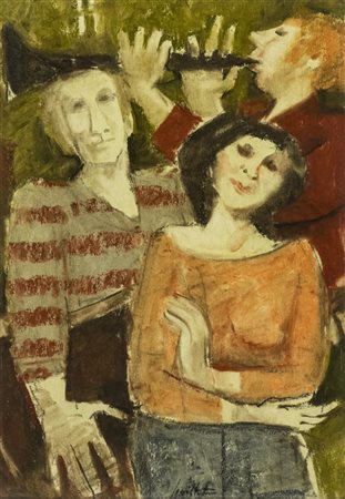 Remo Squillantini Figure Tecnica mista su cartone, cm. 50x35 Firma in basso...