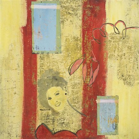 Luca Giovagnoli Sulla porta 2003 Tecnica mista su tela, cm. 70x70 Firmato in...