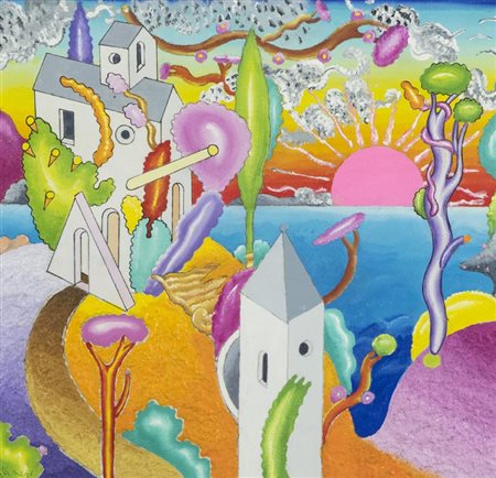 Luca Alinari Paesaggio Olio e tecnica mista su tavola, cm. 32x33 Firmato in...