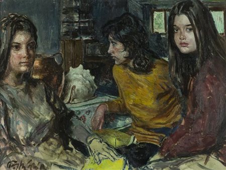 Paulo Ghiglia Figure Olio su tela, cm. 60x80 Firmato in alto a sinistra.