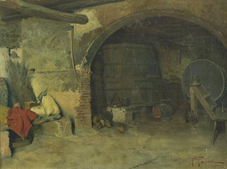 Pietro Torrini Cantina Olio su tela, cm. 31,5x42 Firmato in basso a destra....