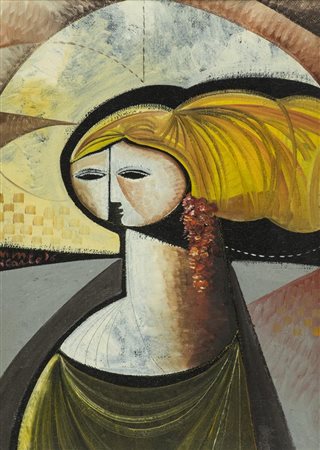 Vittorio Maria Di Carlo Figura 1976 Olio su tela di juta, cm. 70x50 Firma e...