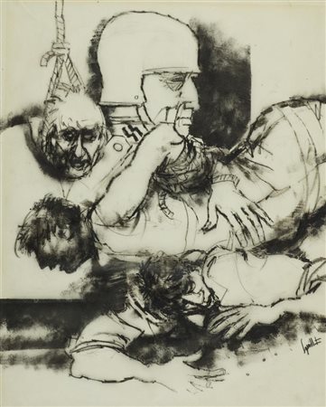 Remo Squillantini Senza titolo Carboncino su foglio di plastica, cm. 51x42...