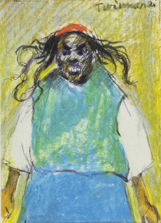 Nino Tirinnanzi Figura Tecnica mista su carta, cm. 9,5x7 Firmato in alto a...