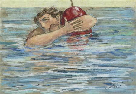 Giampaolo Talani L'uomo alla boa 2016 Tecnica mista su cartone, cm. 35x49...