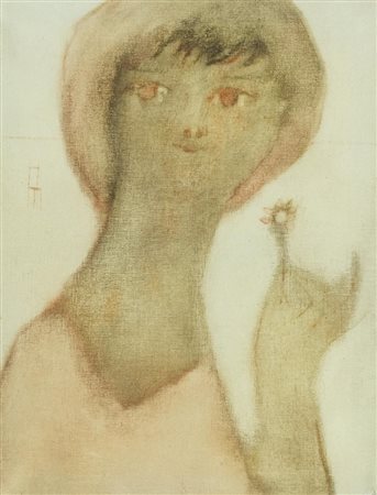 Antonio Possenti Bimba col fiore 1961 Olio su tela, cm. 45x35 Firmato in...